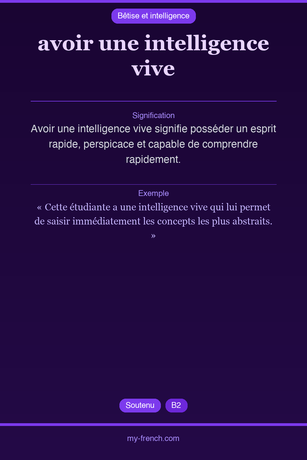 Expression idiomatique : avoir une intelligence vive