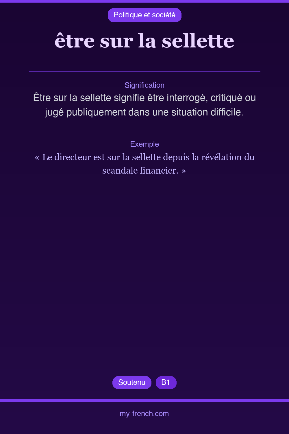 Expression idiomatique : être sur la sellette