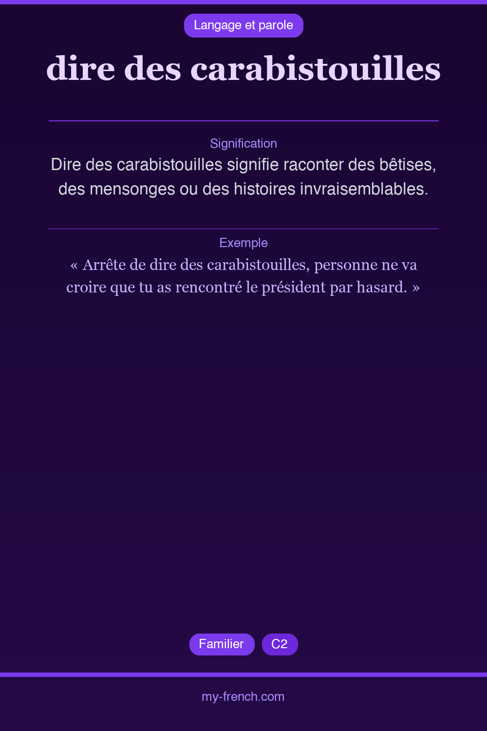 Expression idiomatique : dire des carabistouilles