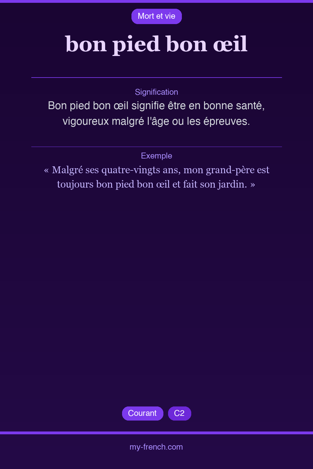 Expression idiomatique : bon pied bon œil