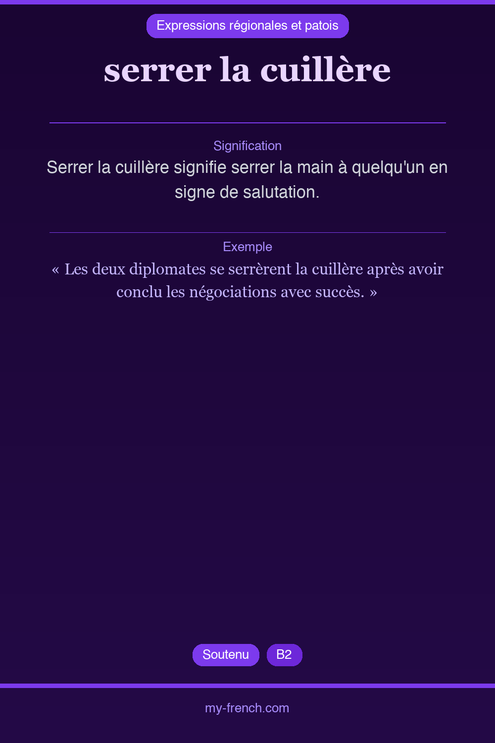 Expression idiomatique : serrer la cuillère