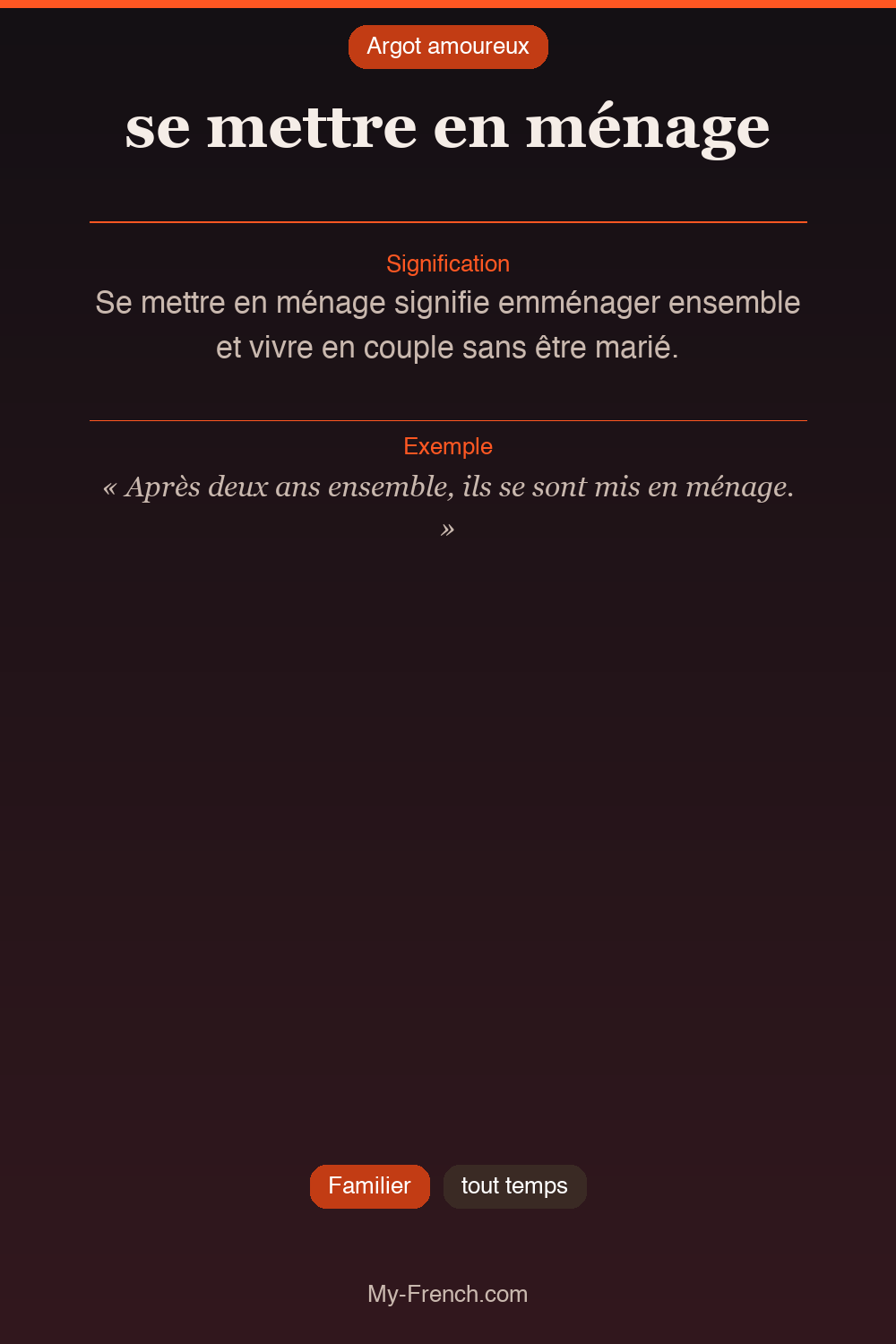 Argot français : « se mettre en ménage »