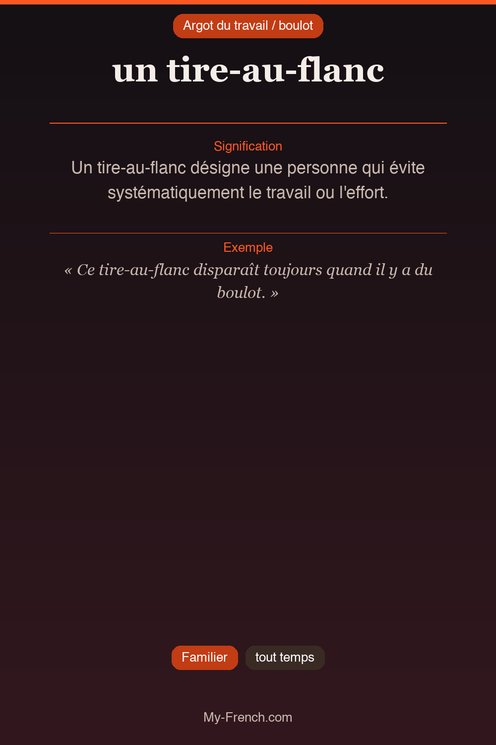 Argot français : « un tire-au-flanc »