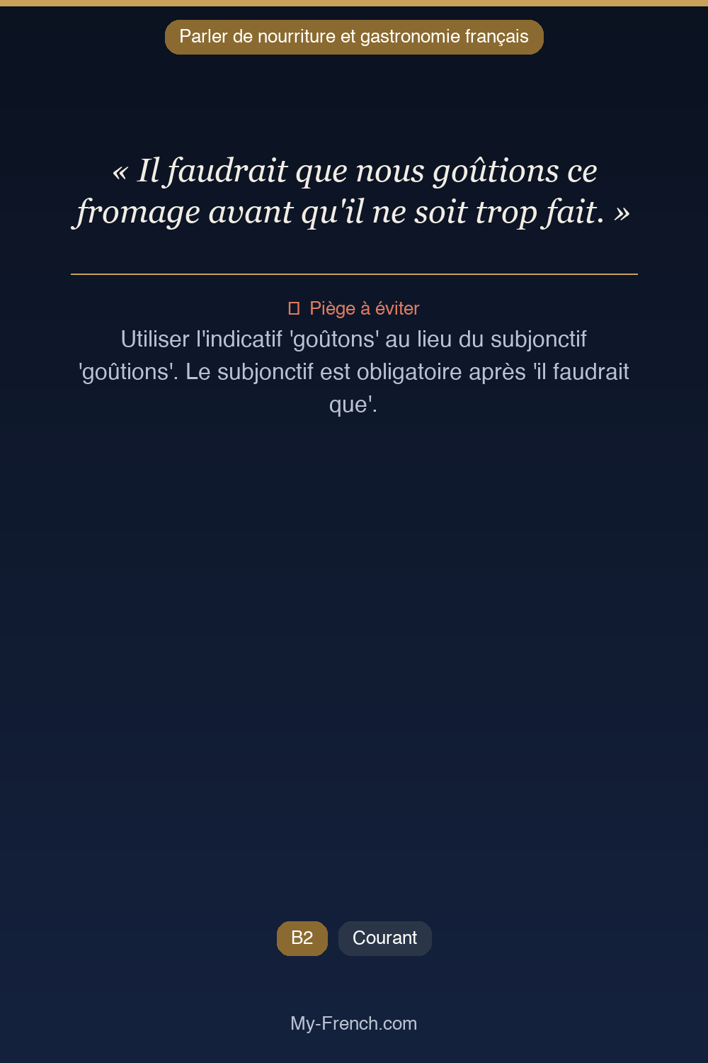 Français des affaires : « Il faudrait que nous goûtions ce fromage avant qu'il ne soit trop fait »