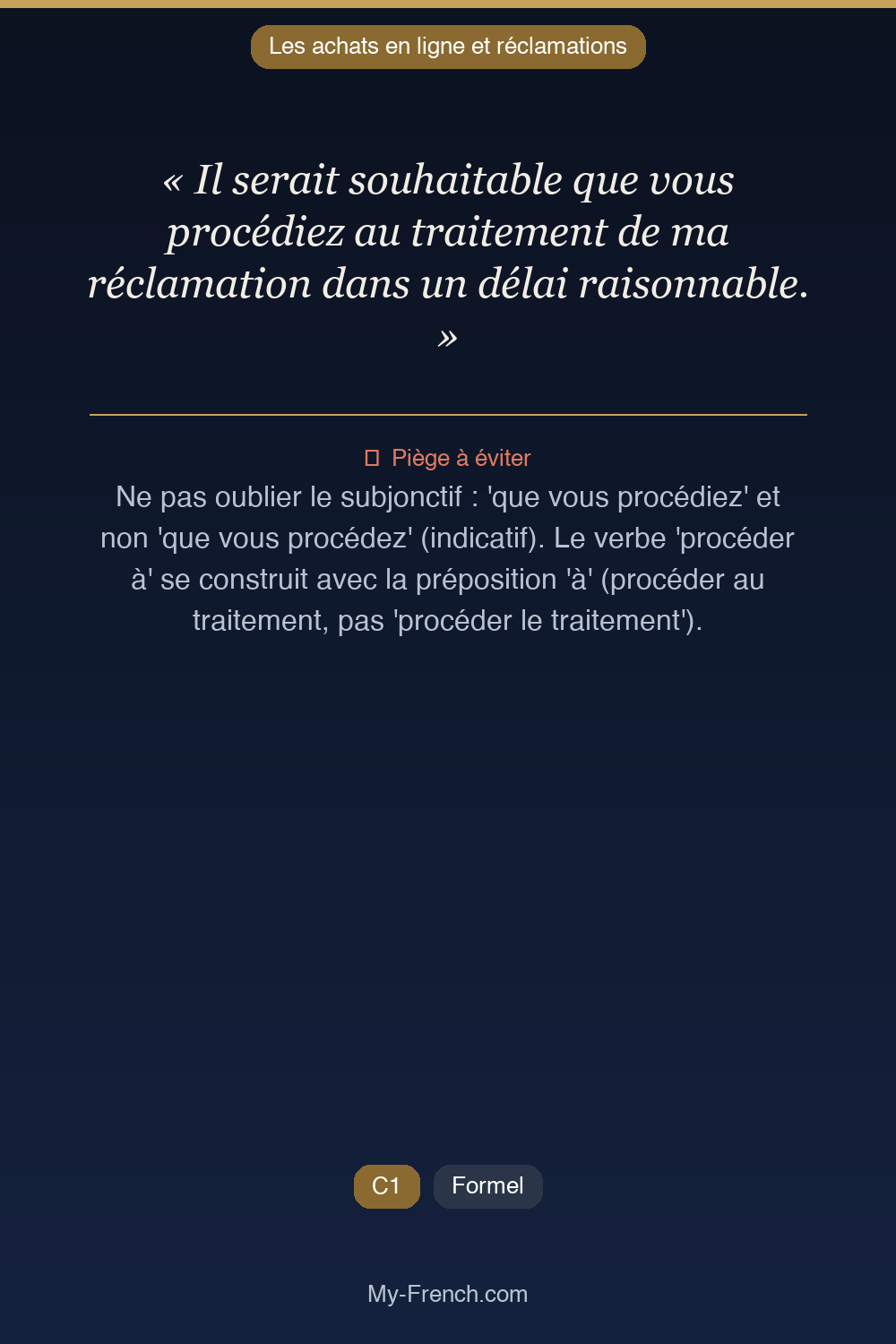 Français des affaires : « Il serait souhaitable que vous procédiez au traitement de ma réclamati »