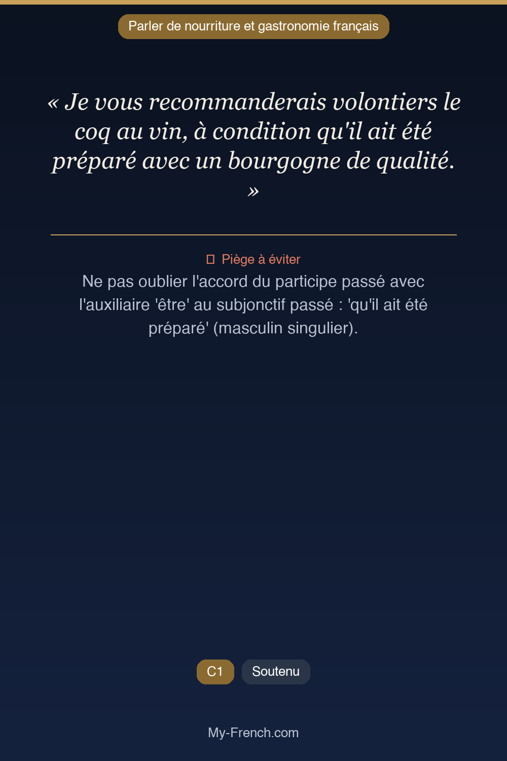 Français des affaires : « Je vous recommanderais volontiers le coq au vin, à condition qu'il ait »