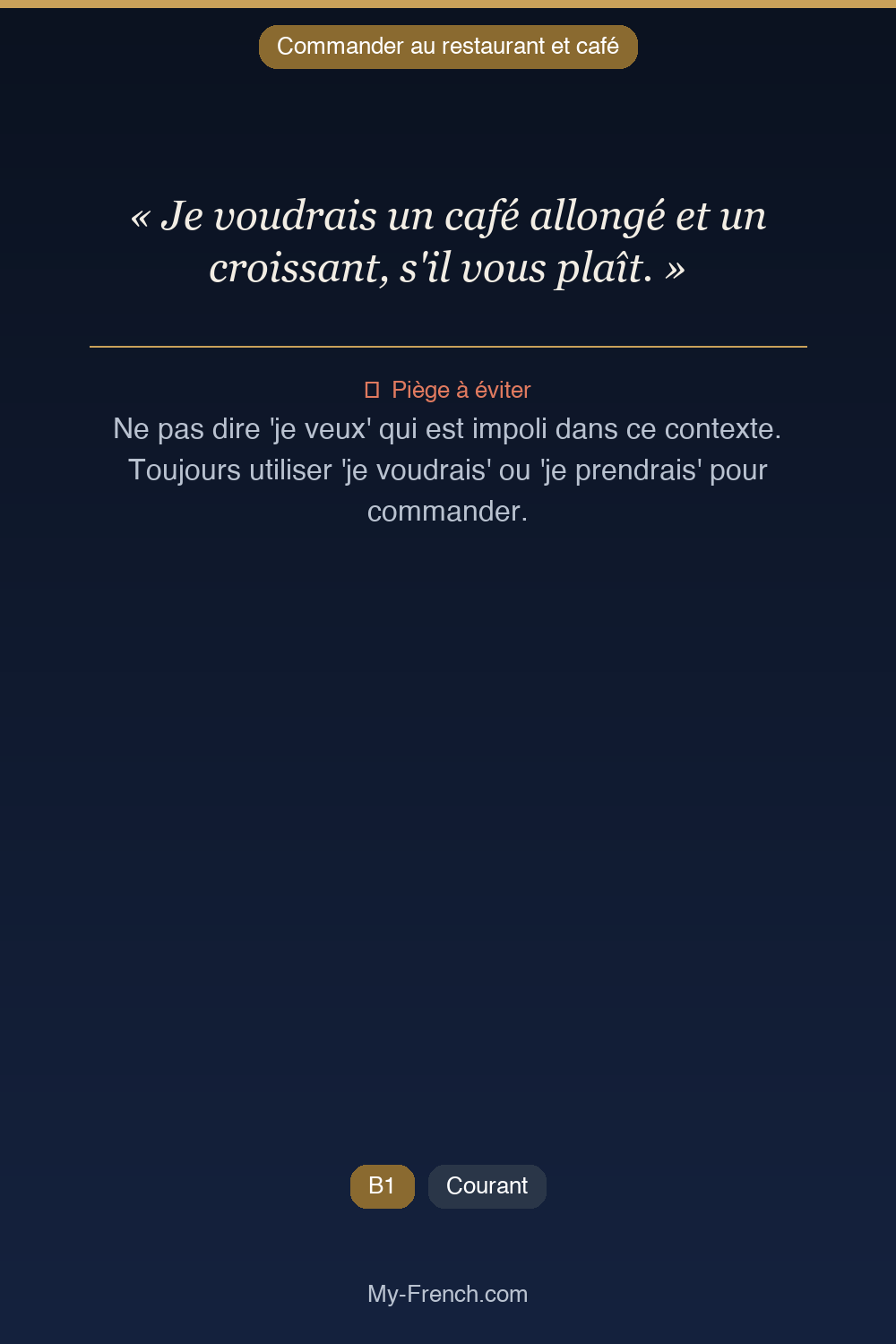 Français des affaires : « Je voudrais un café allongé et un croissant, s'il vous plaît. »