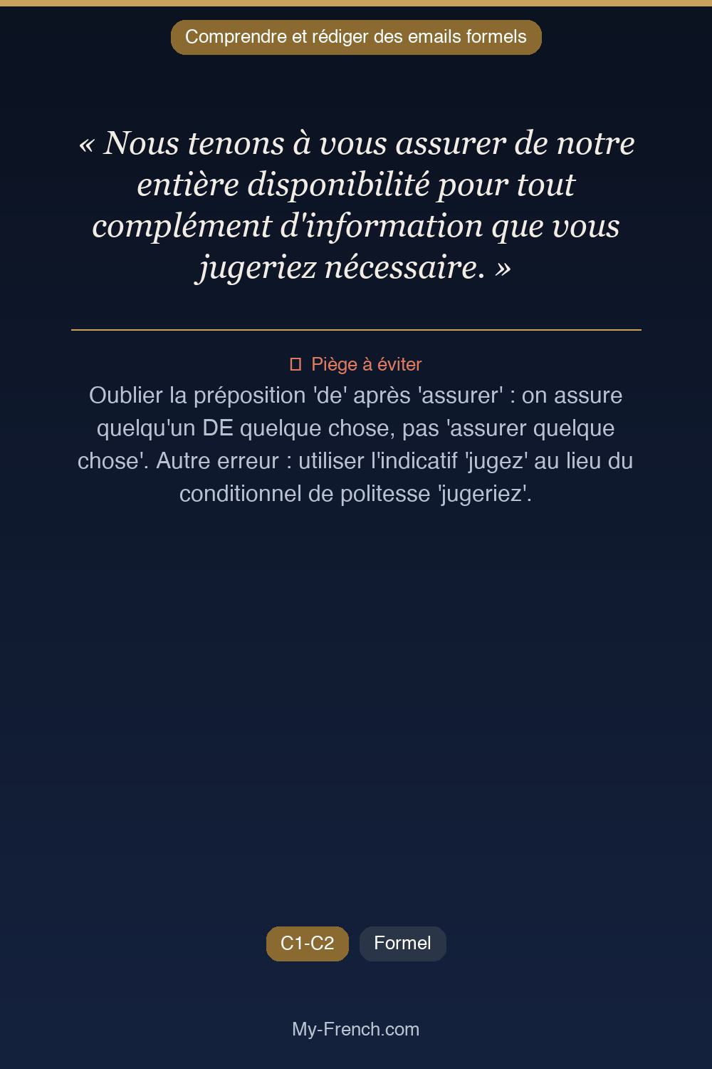 Français des affaires : « Nous tenons à vous assurer de notre entière disponibilité pour tout co »