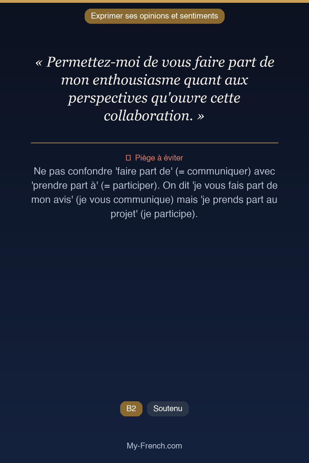 Français des affaires : « Permettez-moi de vous faire part de mon enthousiasme quant aux perspec »