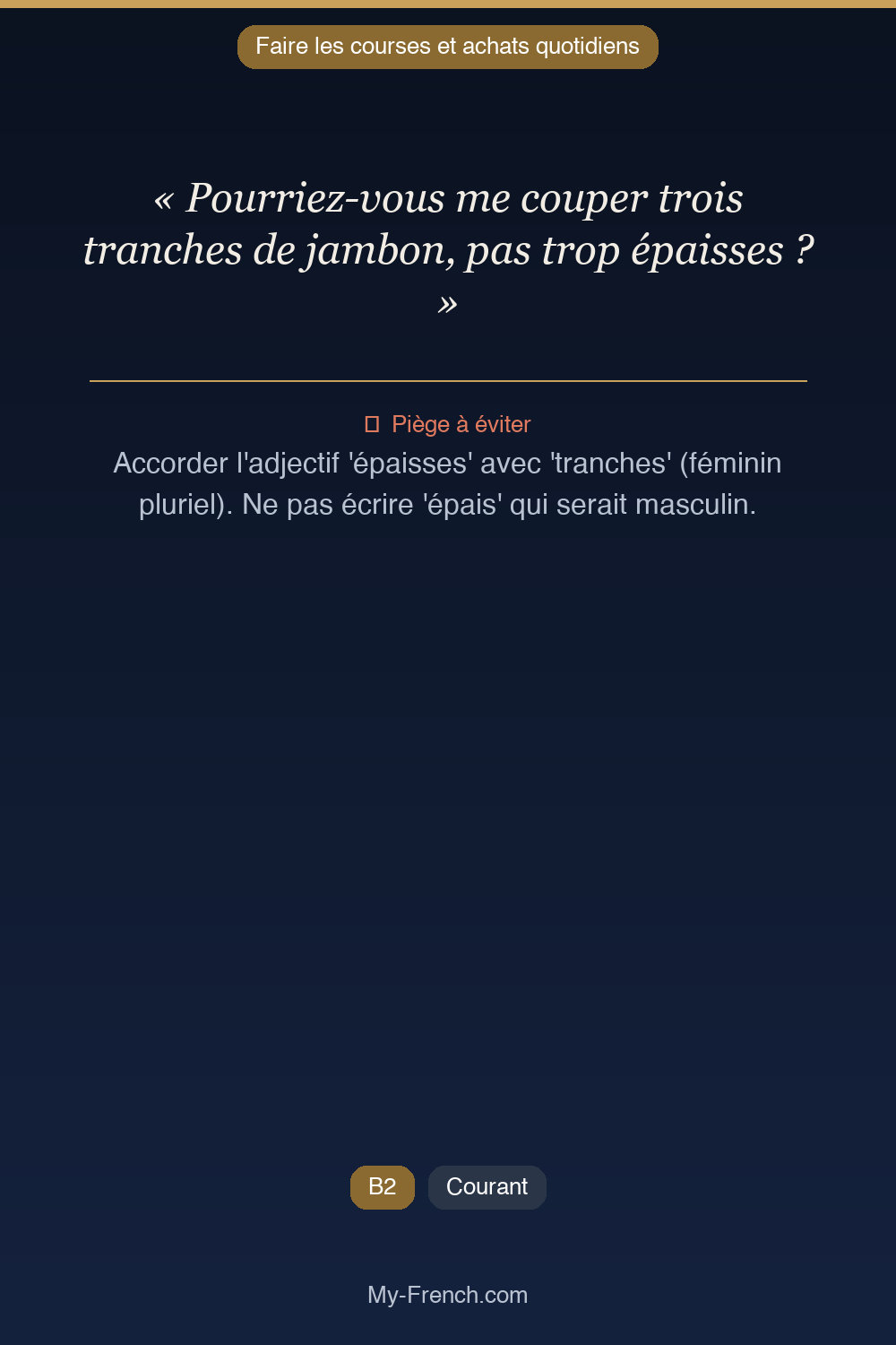 Français des affaires : « Pourriez-vous me couper trois tranches de jambon, pas trop épaisses ? »
