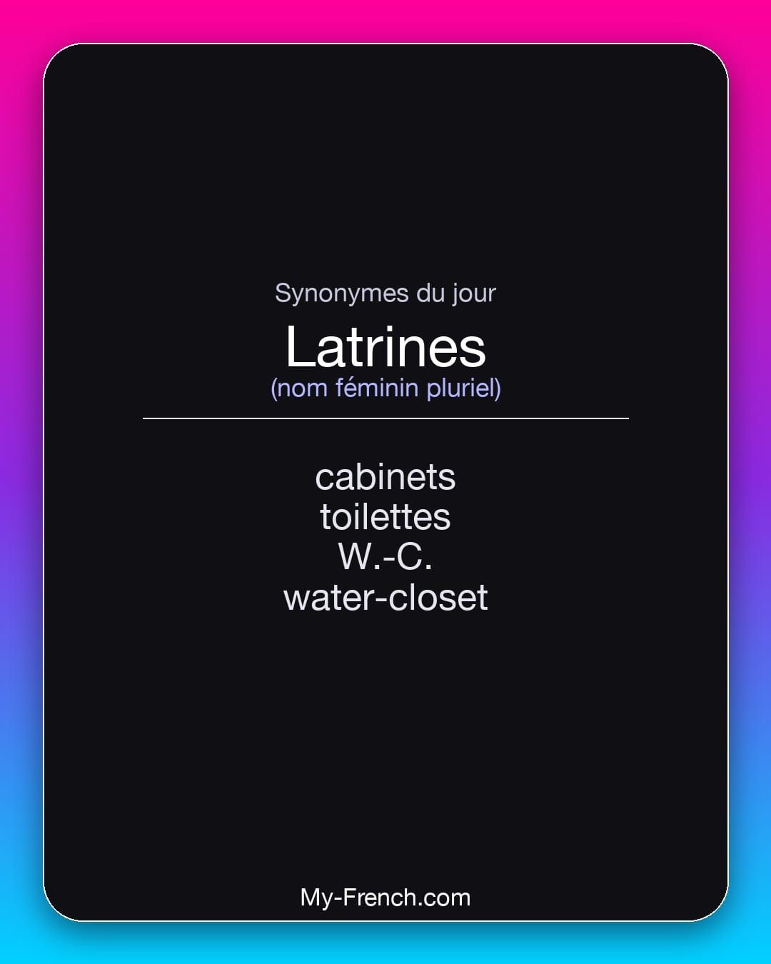 Synonymes de « latrines »
