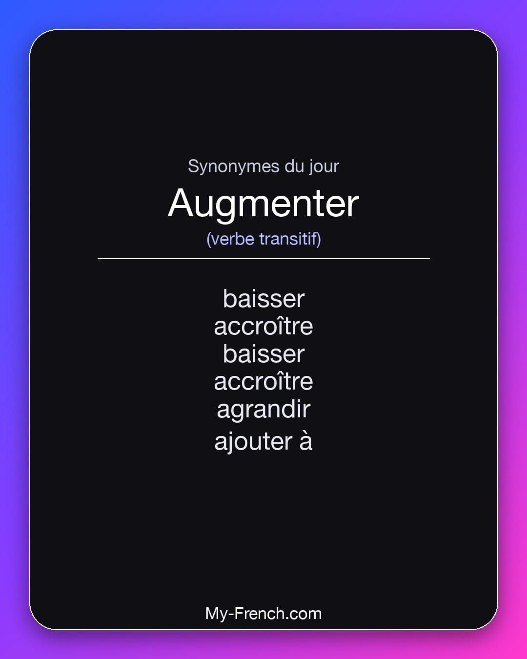 Synonymes de « augmenter »