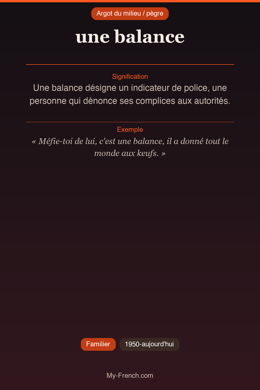Argot français : « une balance »