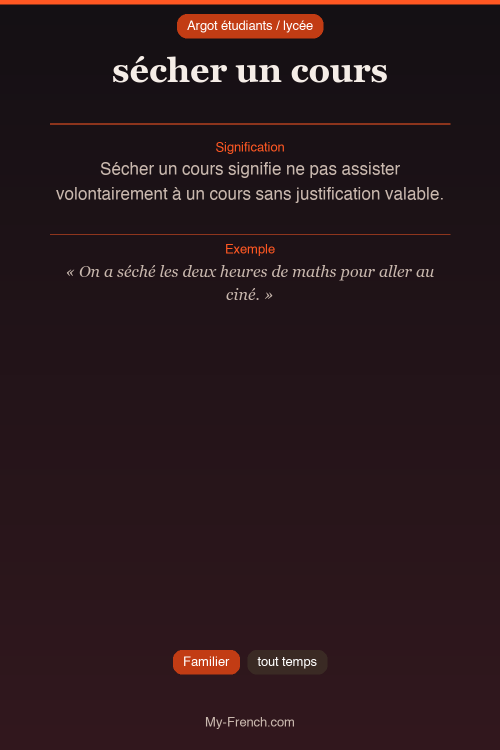 Argot français : « sécher un cours »