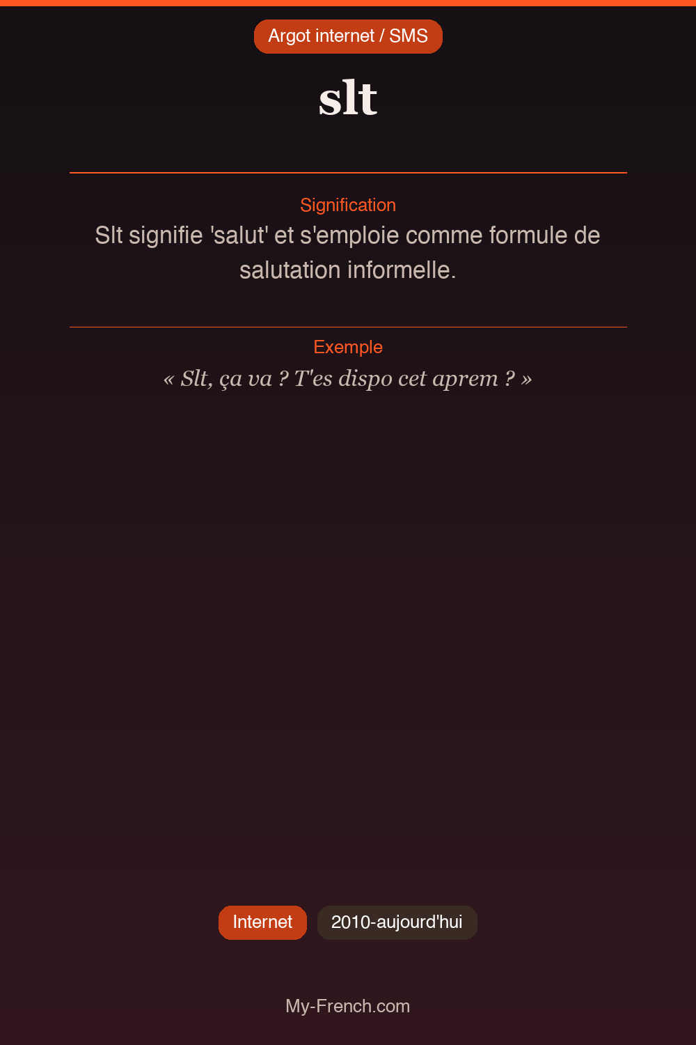Argot français : « slt »