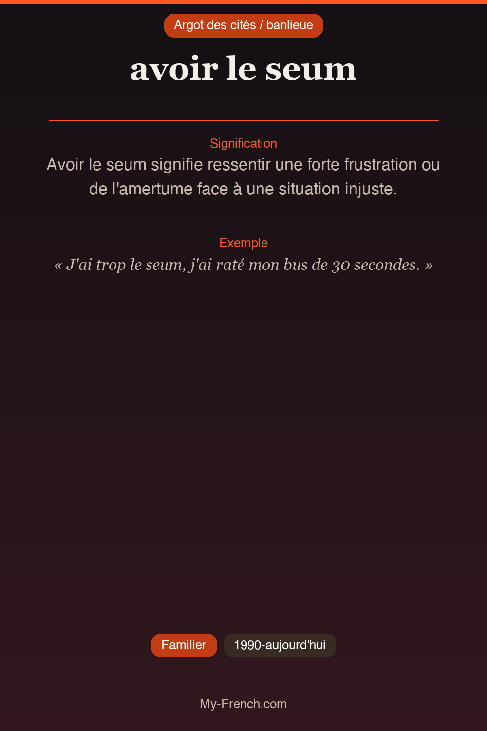 Argot français : « avoir le seum »