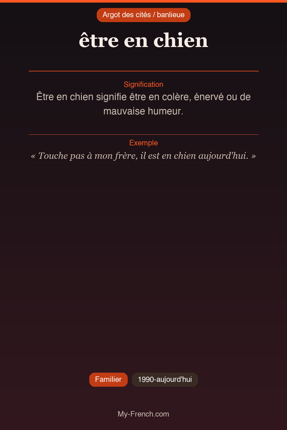 Argot français : « être en chien »