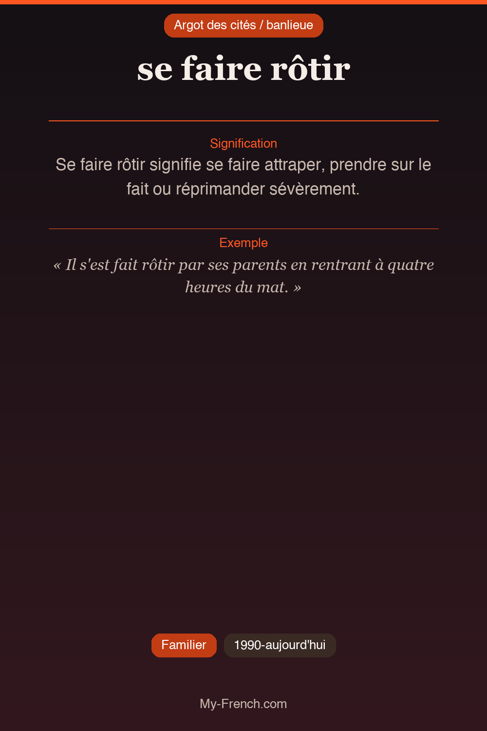 Argot français : « se faire rôtir »
