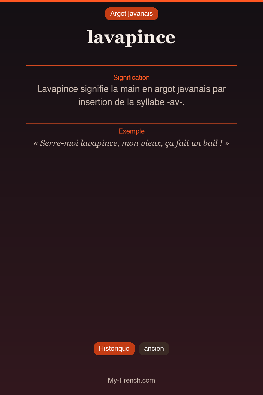 Argot français : « lavapince »