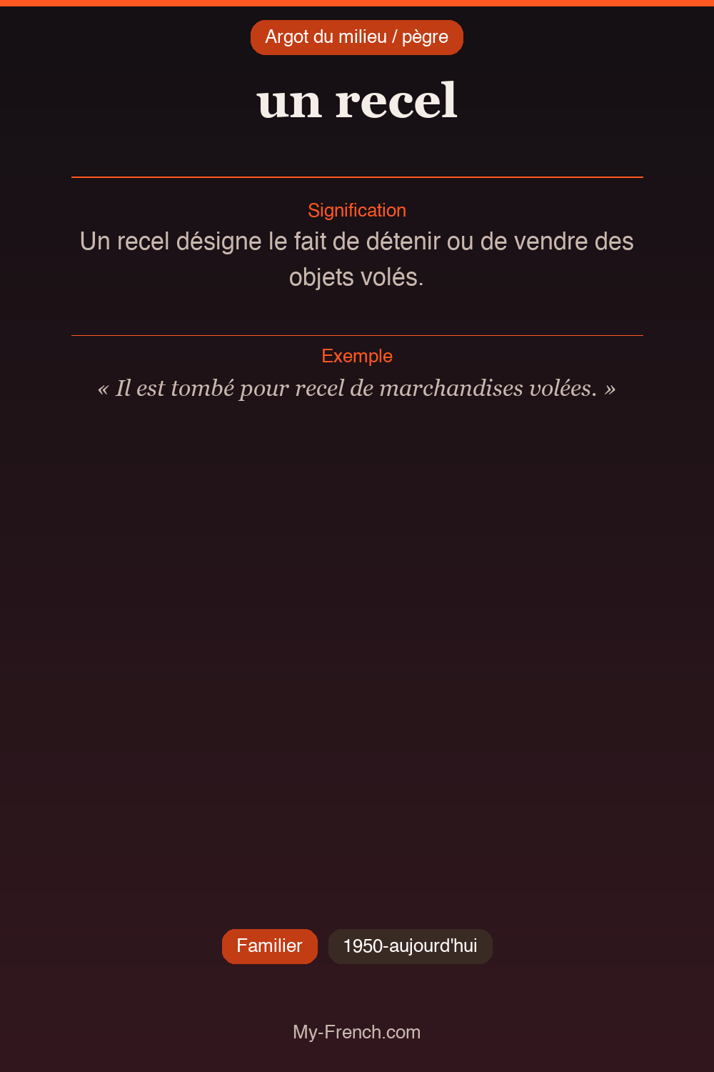 Argot français : « un recel »