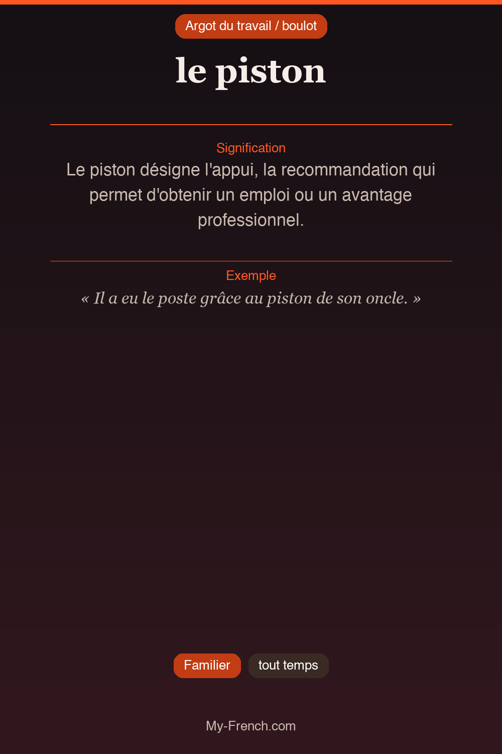 Argot français : « le piston »