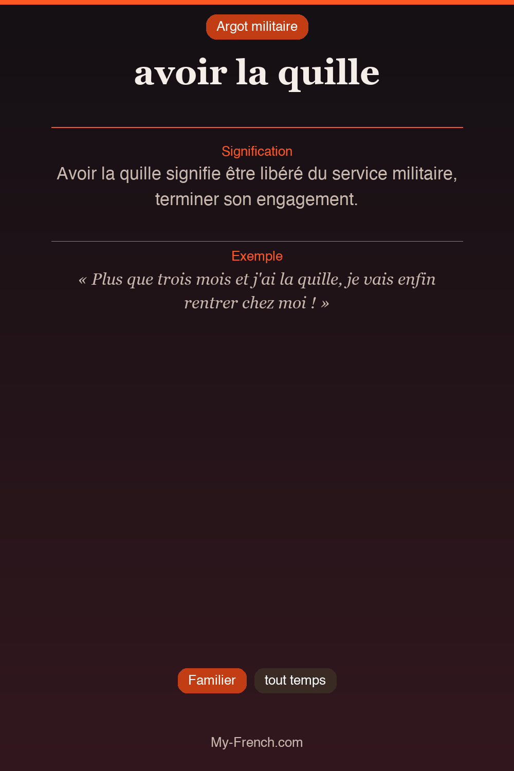Argot français : « avoir la quille »
