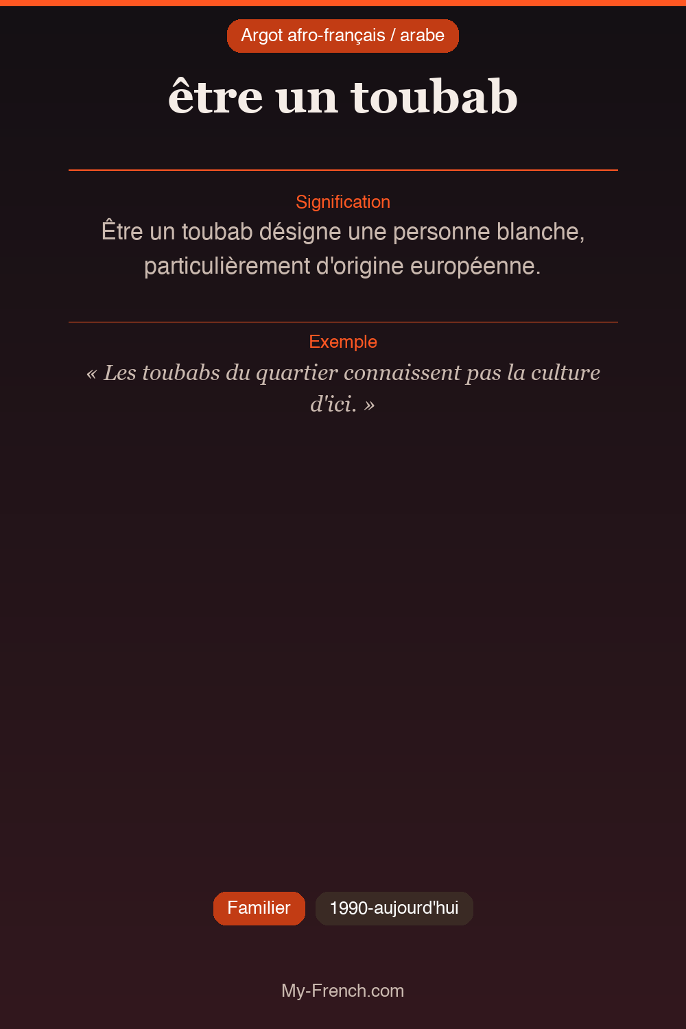 Argot français : « être un toubab »