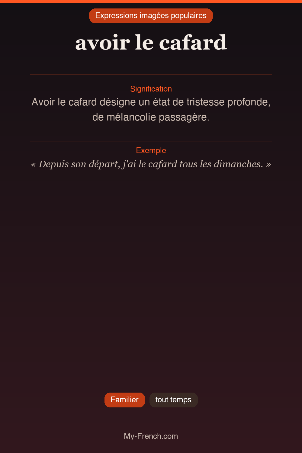 Argot français : « avoir le cafard »