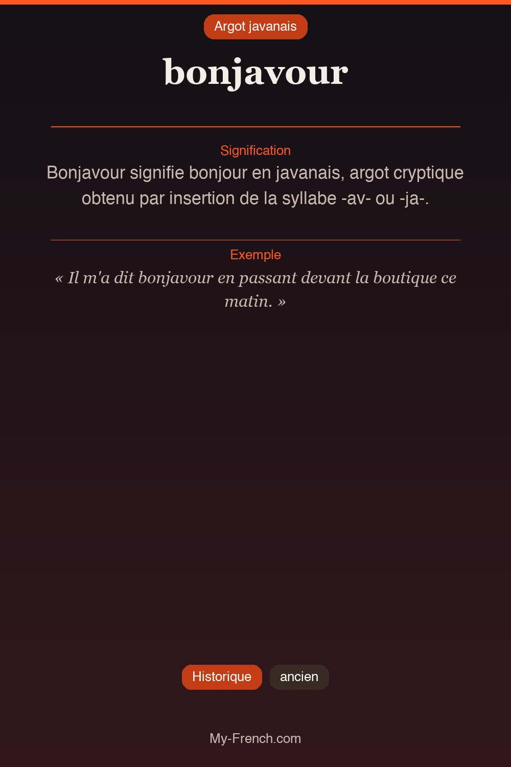Argot français : « bonjavour »