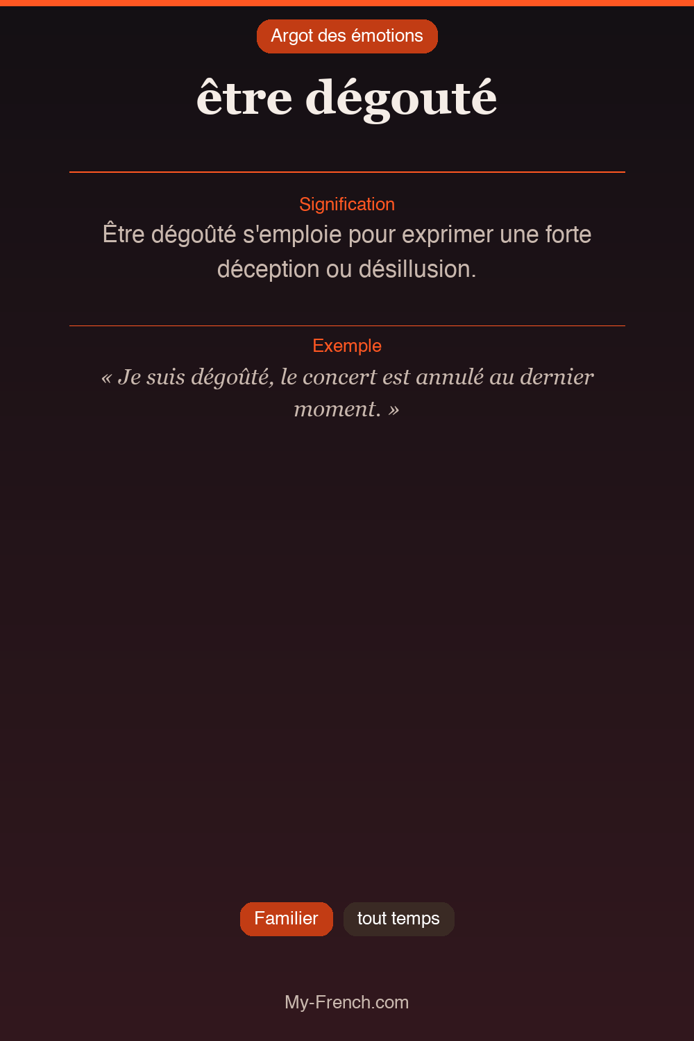 Argot français : « être dégouté »