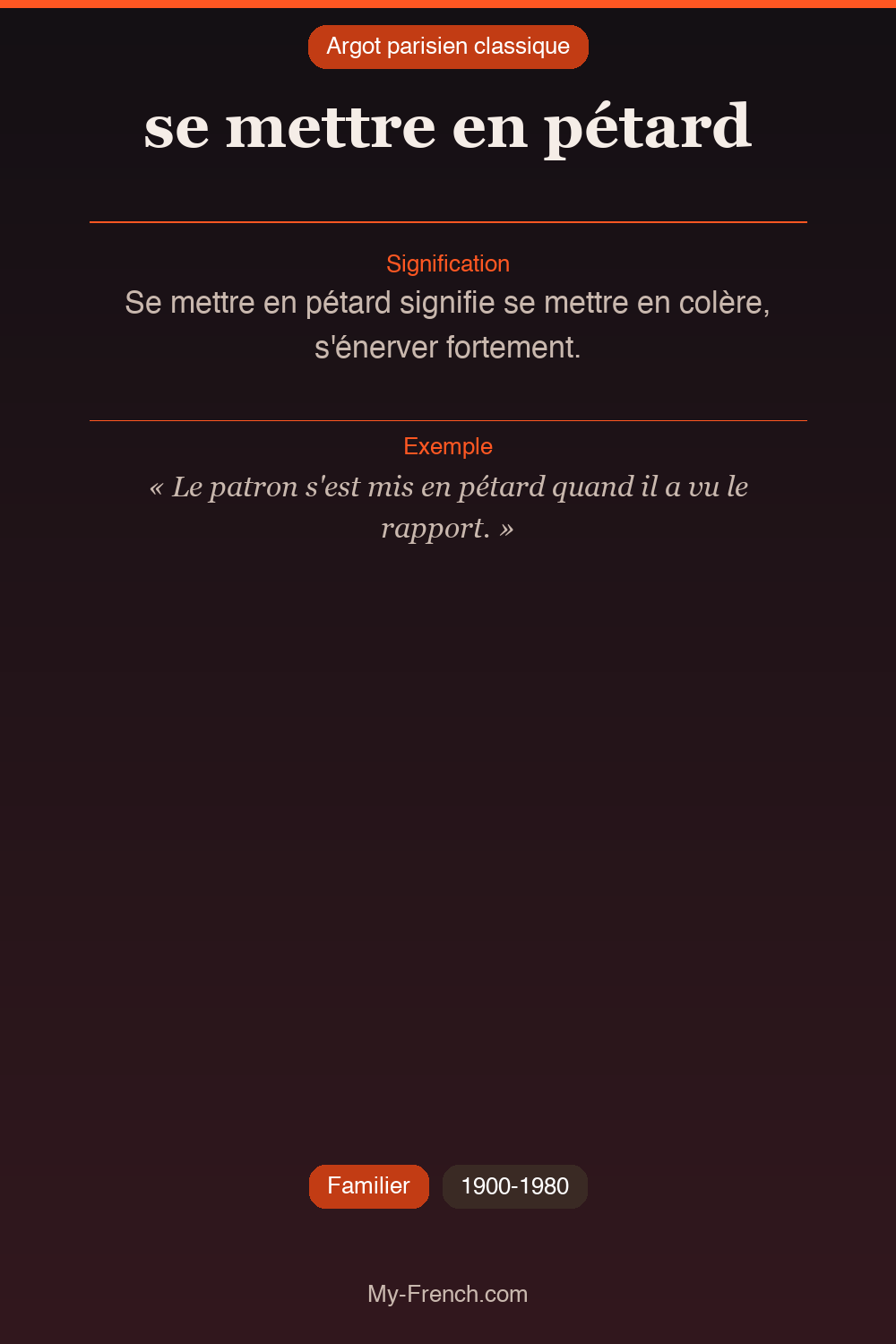 Argot français : « se mettre en pétard »