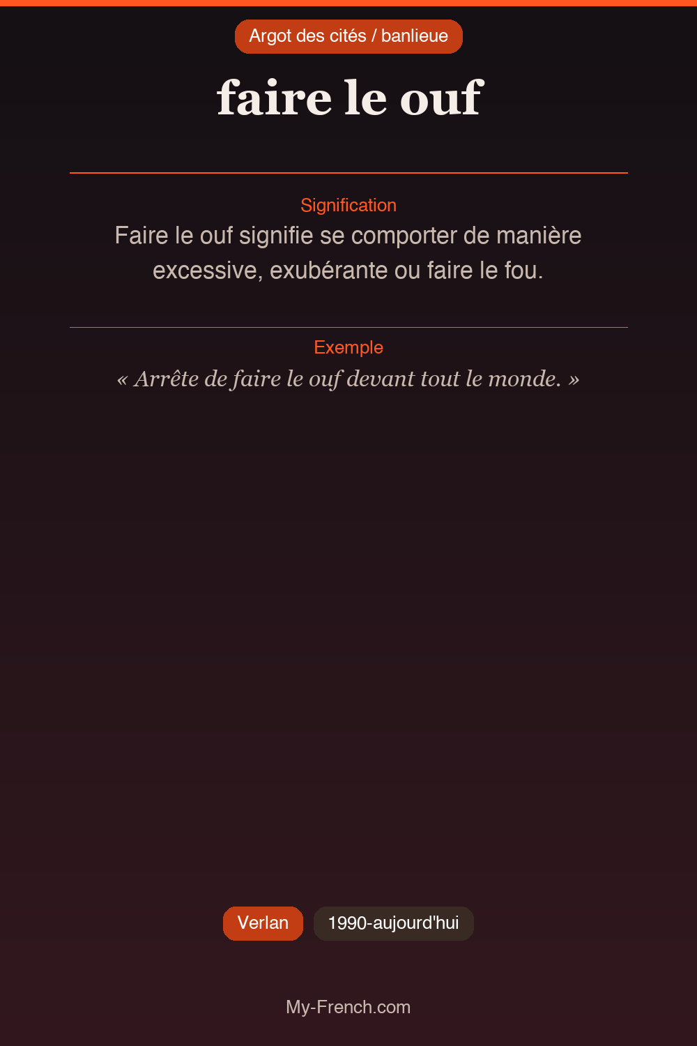 Argot français : « faire le ouf »