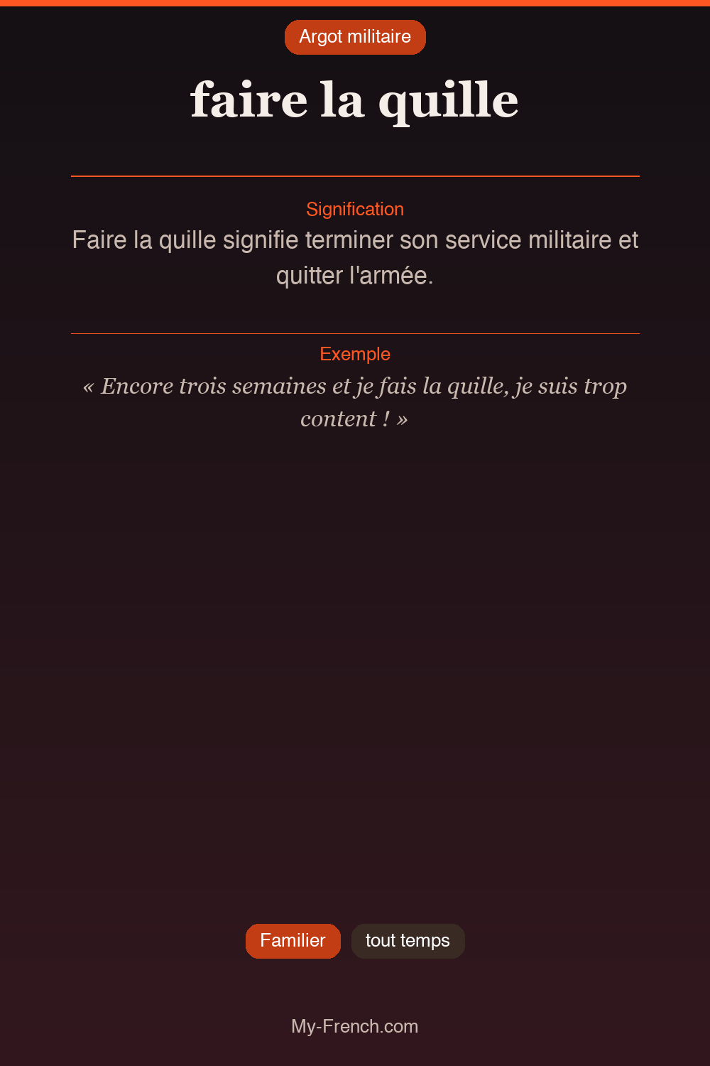 Argot français : « faire la quille »