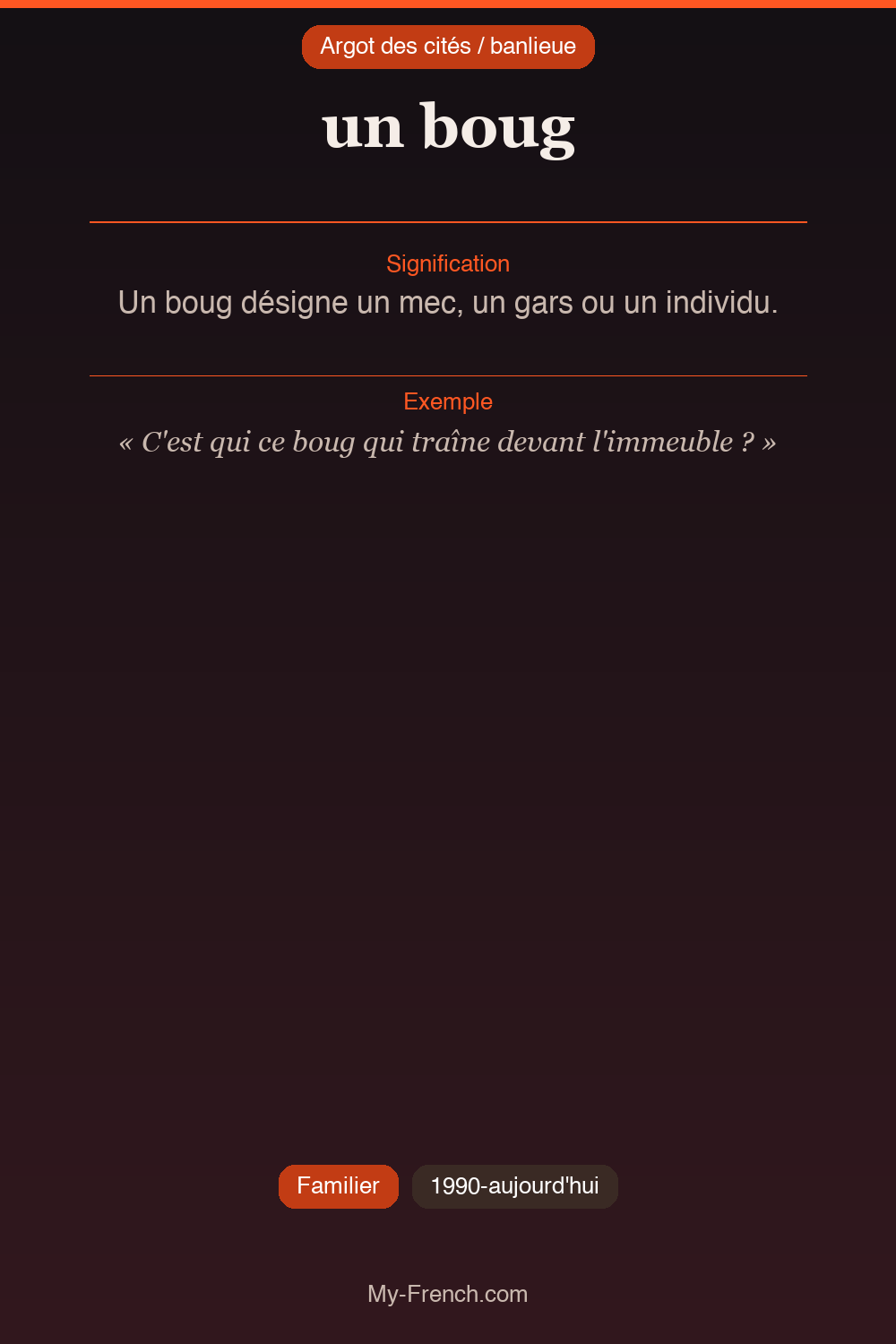 Argot français : « un boug »