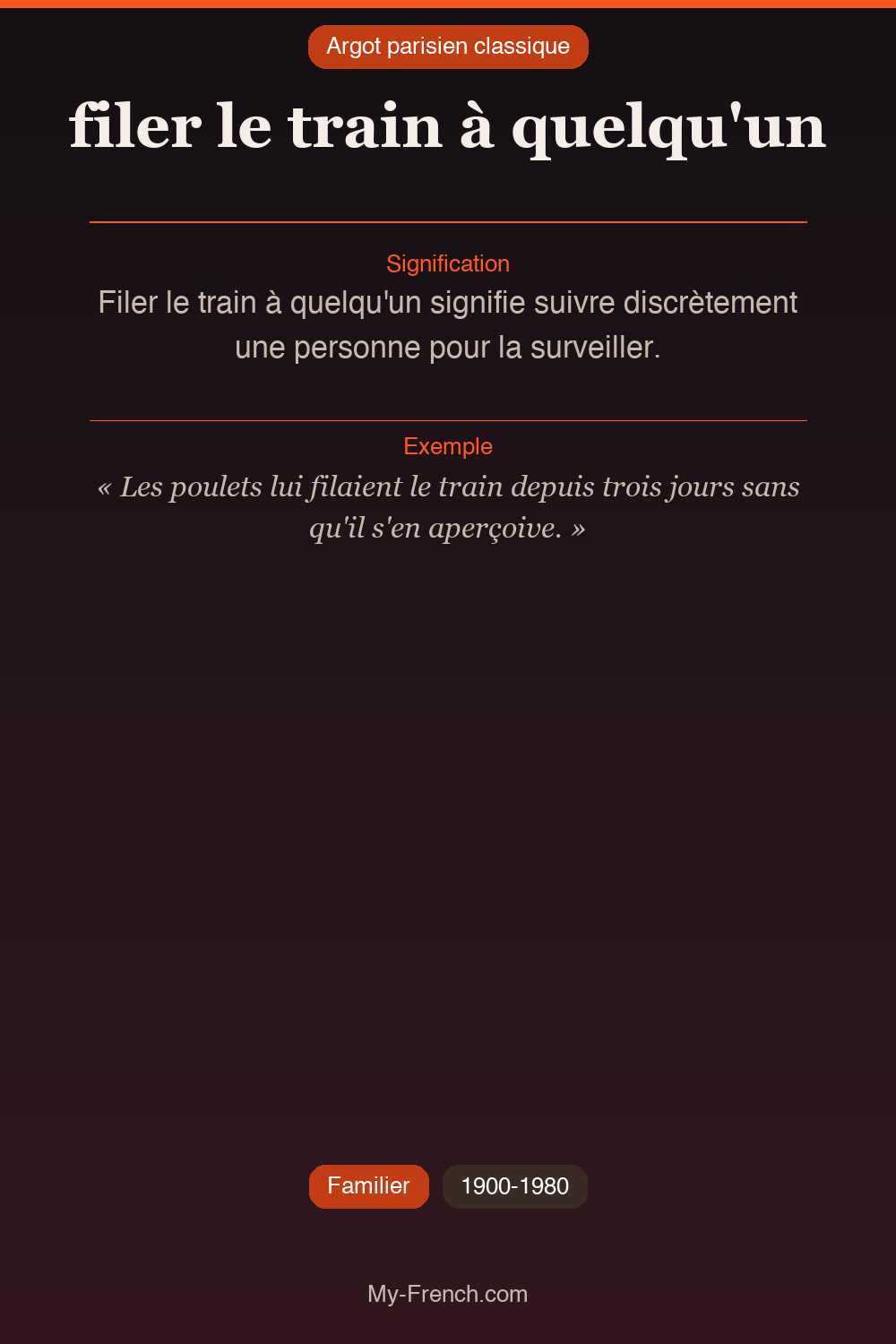 Argot français : « filer le train à quelqu'un »