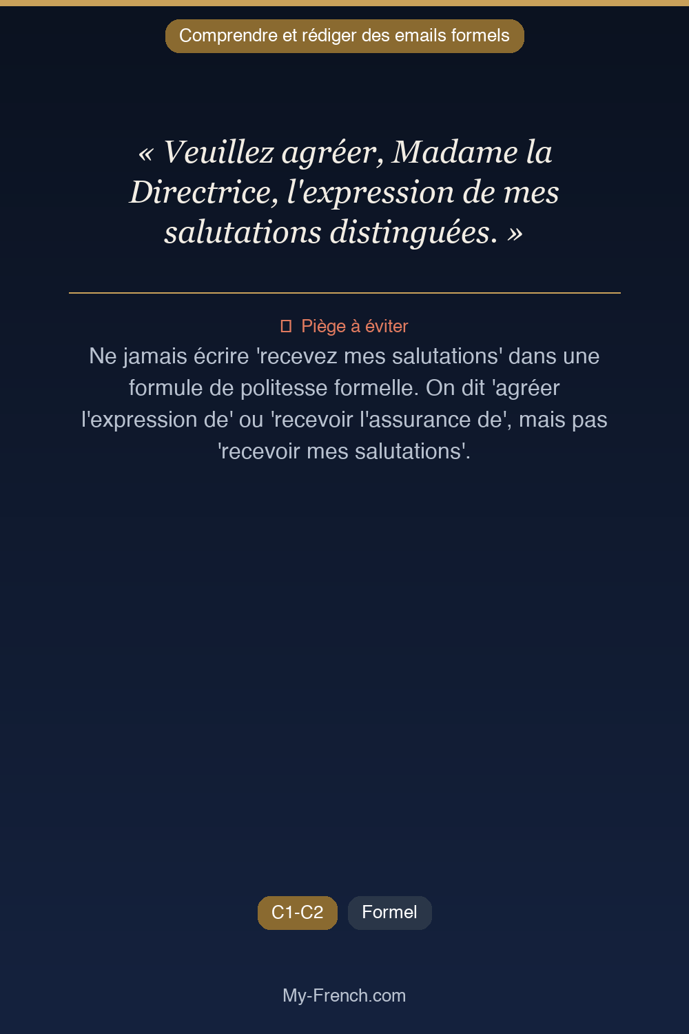 Français des affaires : « Veuillez agréer, Madame la Directrice, l'expression de mes salutations »