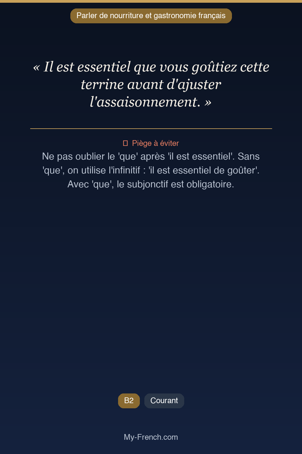 Français des affaires : « Il est essentiel que vous goûtiez cette terrine avant d'ajuster l'assa »