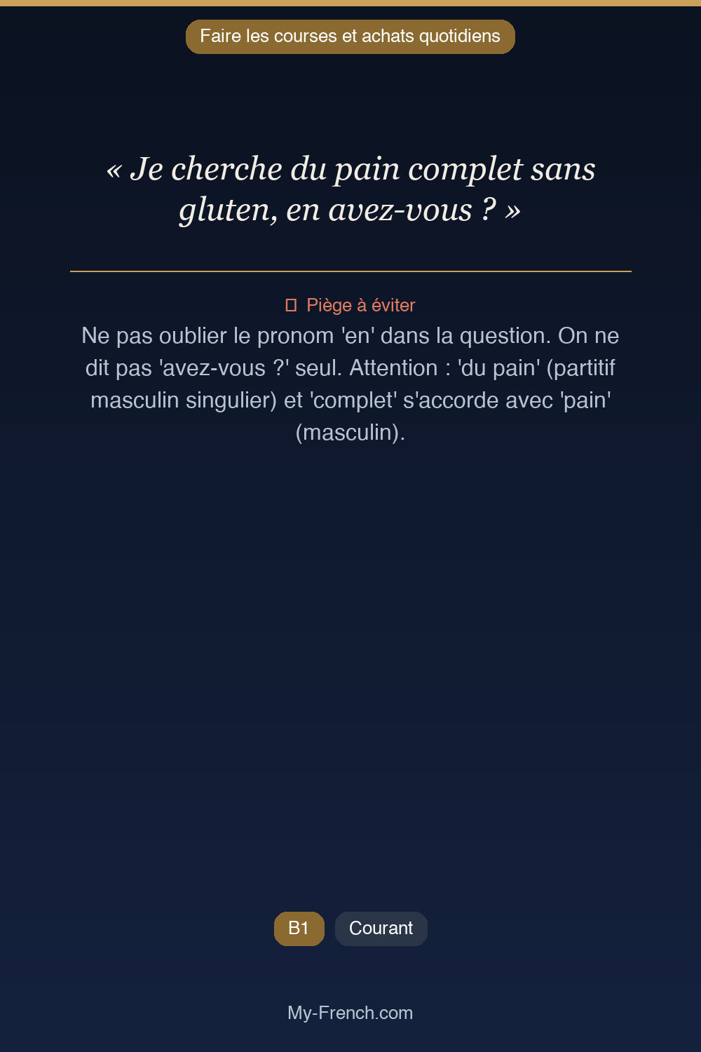 Français des affaires : « Je cherche du pain complet sans gluten, en avez-vous ? »