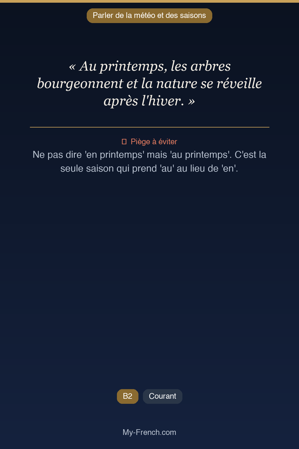 Français des affaires : « Au printemps, les arbres bourgeonnent et la nature se réveille après l »