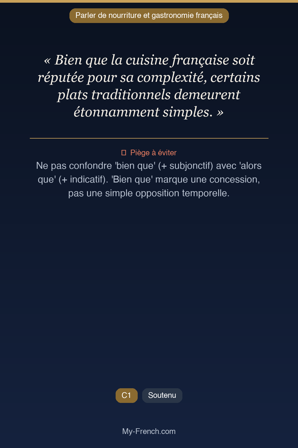 Français des affaires : « Bien que la cuisine française soit réputée pour sa complexité, certain »