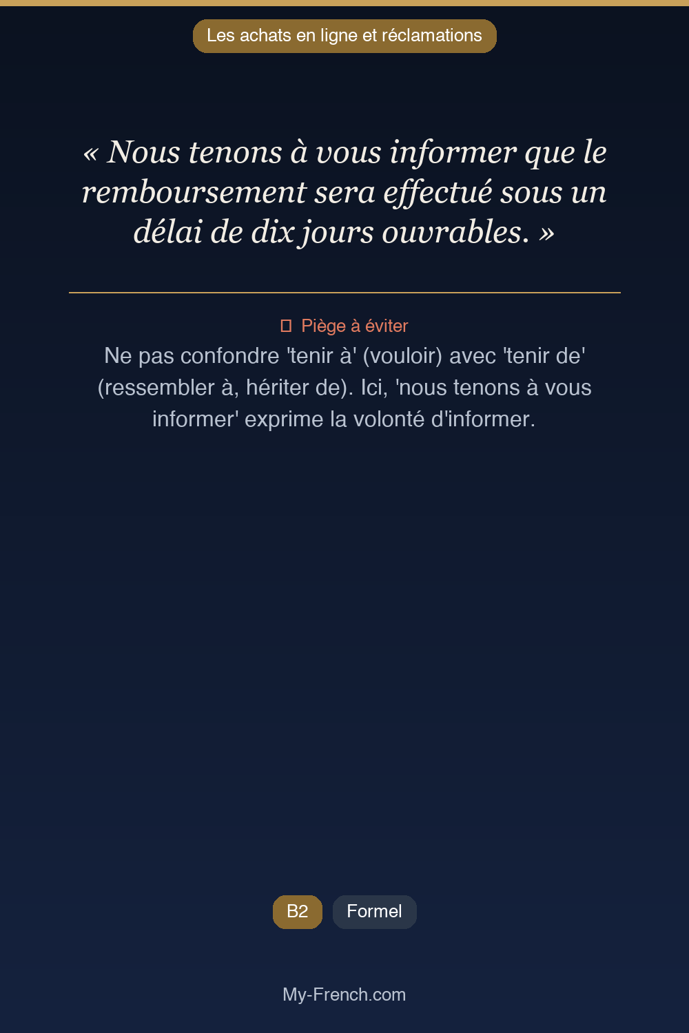 Français des affaires : « Nous tenons à vous informer que le remboursement sera effectué sous un »