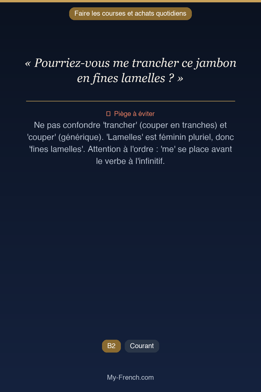 Français des affaires : « Pourriez-vous me trancher ce jambon en fines lamelles ? »