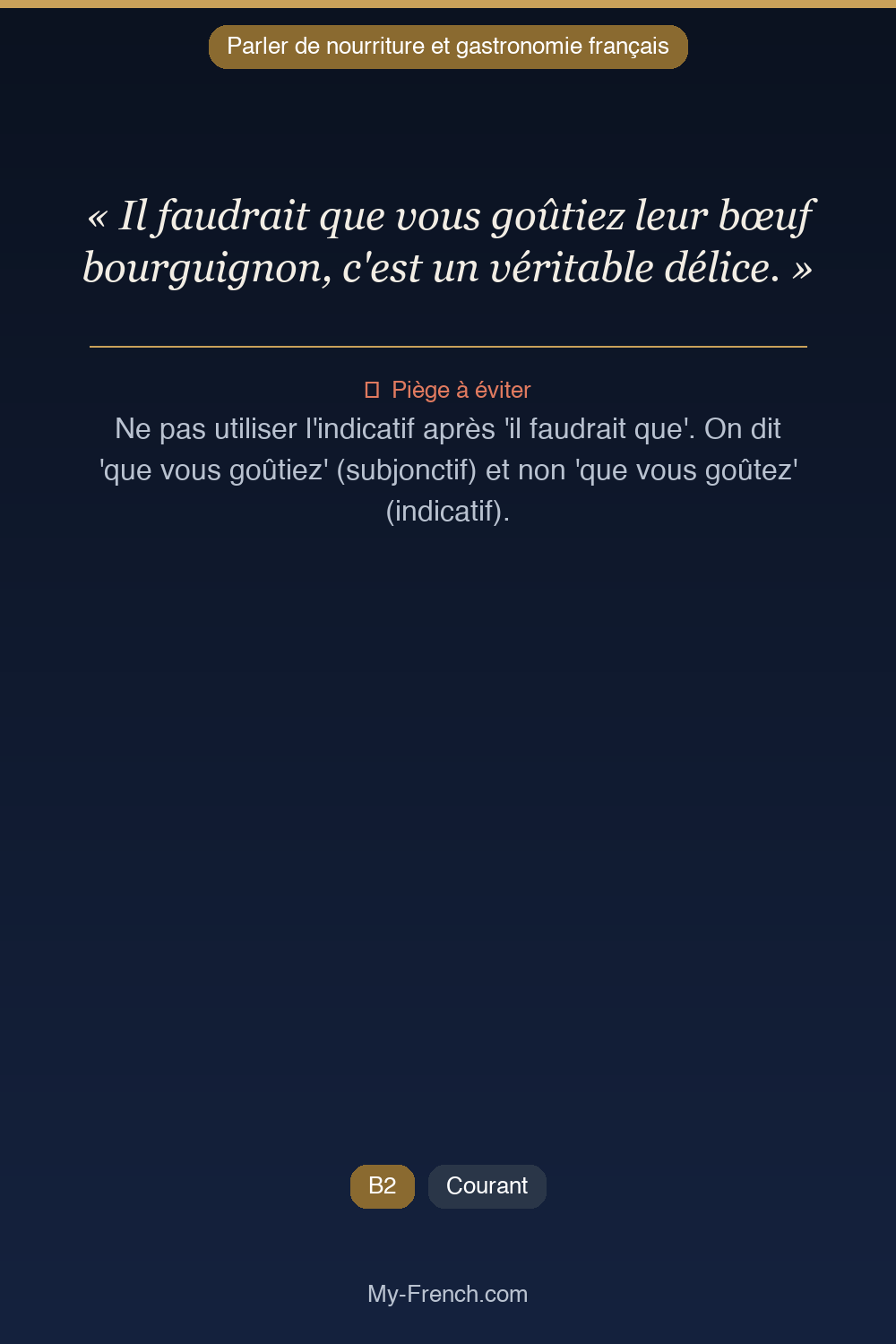 Français des affaires : « Il faudrait que vous goûtiez leur bœuf bourguignon, c'est un véritable »