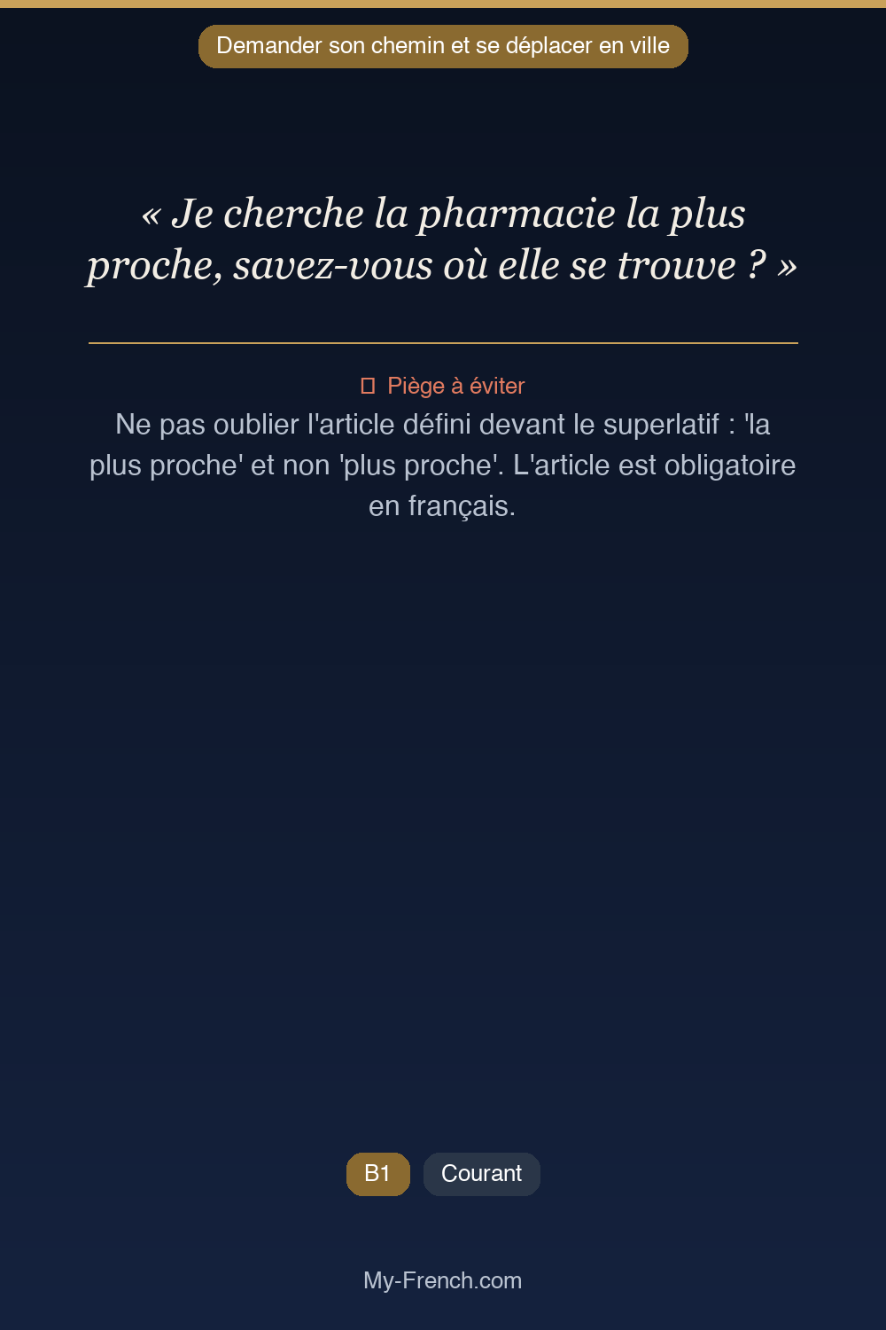 Français des affaires : « Je cherche la pharmacie la plus proche, savez-vous où elle se trouve ? »