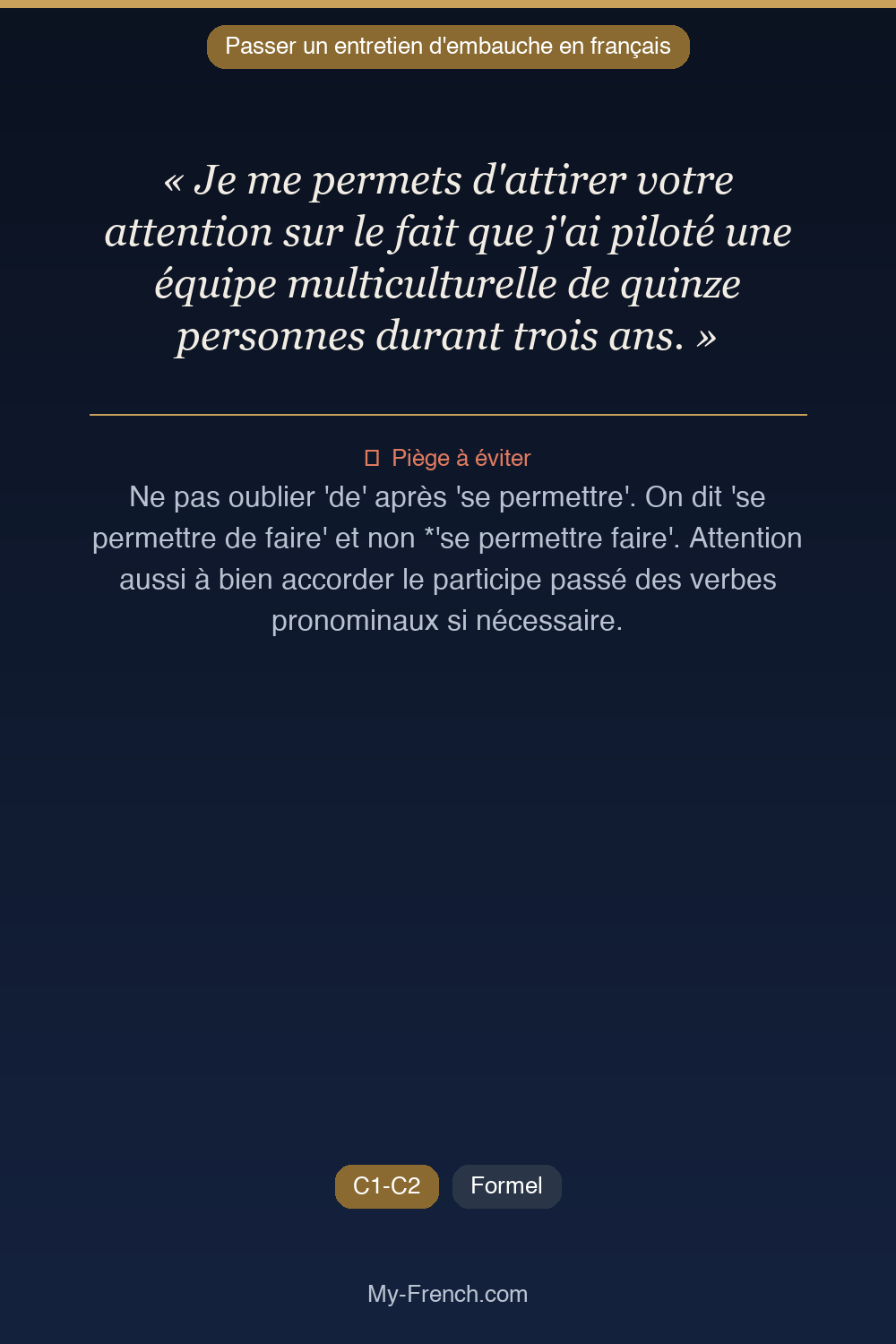 Français des affaires : « Je me permets d'attirer votre attention sur le fait que j'ai piloté un »