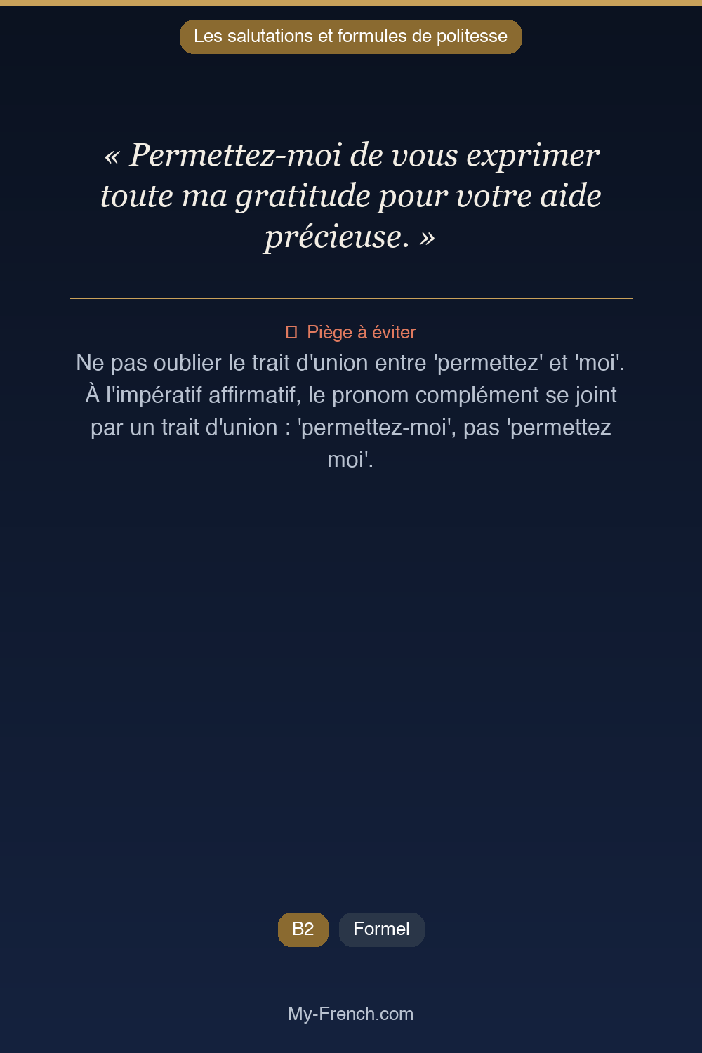 Français des affaires : « Permettez-moi de vous exprimer toute ma gratitude pour votre aide préc »