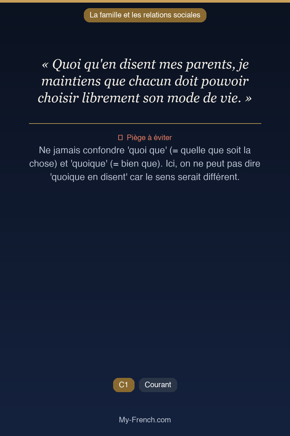 Français des affaires : « Quoi qu'en disent mes parents, je maintiens que chacun doit pouvoir ch »