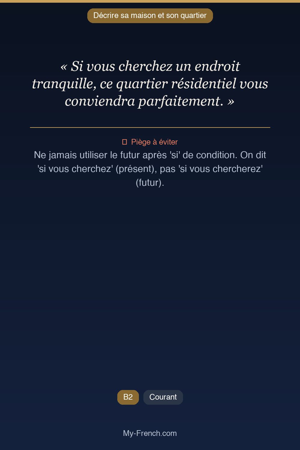 Français des affaires : « Si vous cherchez un endroit tranquille, ce quartier résidentiel vous c »