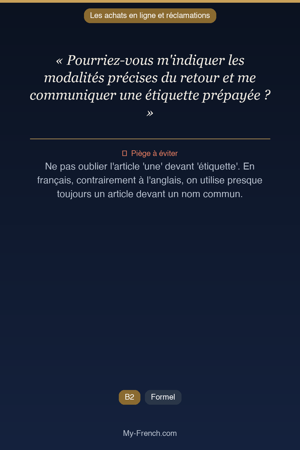 Français des affaires : « Pourriez-vous m'indiquer les modalités précises du retour et me commun »