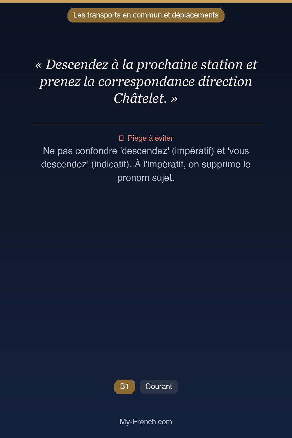 Français des affaires : « Descendez à la prochaine station et prenez la correspondance direction »